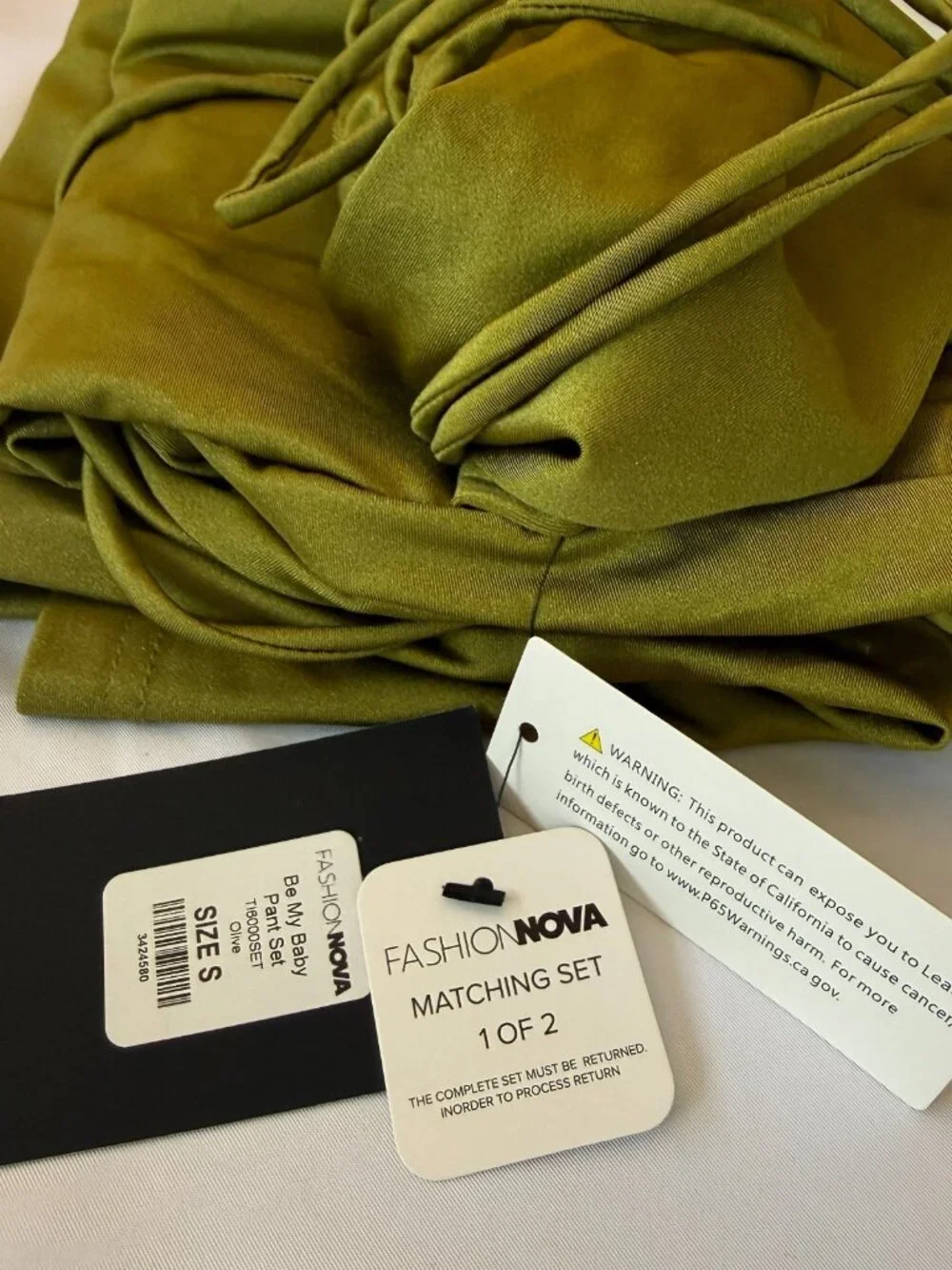 FASHION NOVA OLIVE GREEN RUCHED CROP TOP WIDE LEG KEYHOLE PANTS 2PC SET WOMENS S
